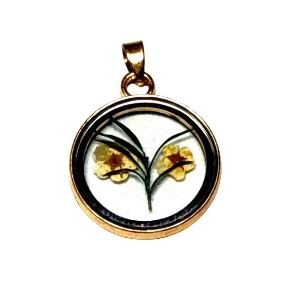 Pressed Flower Glass Pendant Round Botanical Necklace Vintage Style Jewelry - Picture 4 of 14
